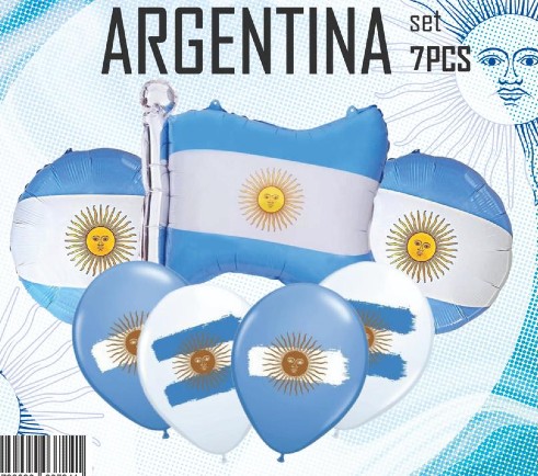 SET DE GLOBOS METALIZADO ARGENTINA BANDERA CON ESTAMPADO ARGENTINA 7 UNIDADES X 1